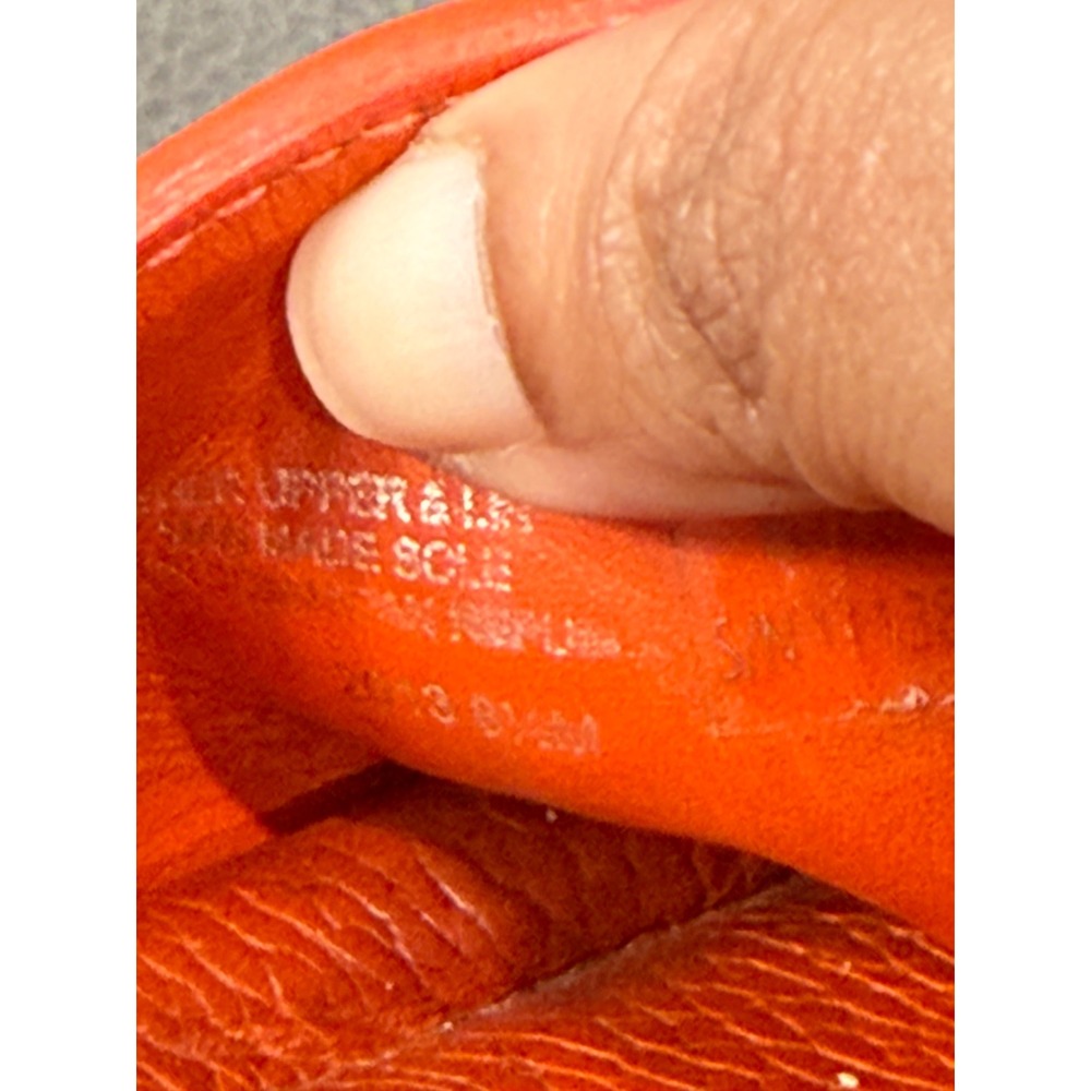 Tory Burch Orange Pebbled Leather Wood Platform Wedge Reva LogoSandals Size 8.5M - Picture 5 of 6